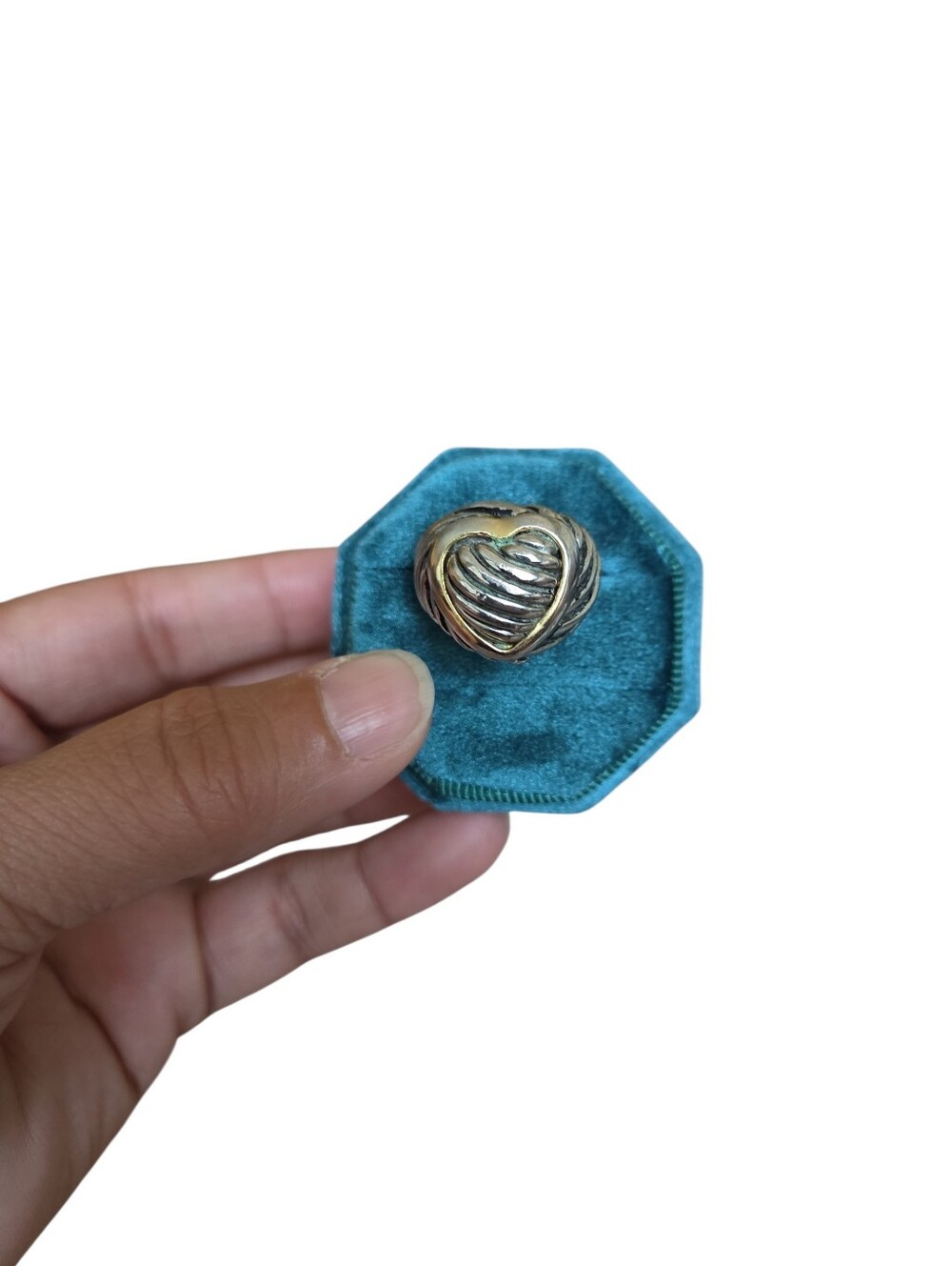 Size 9 Two Toned Silver Gold-Tone Heart Dome Ring